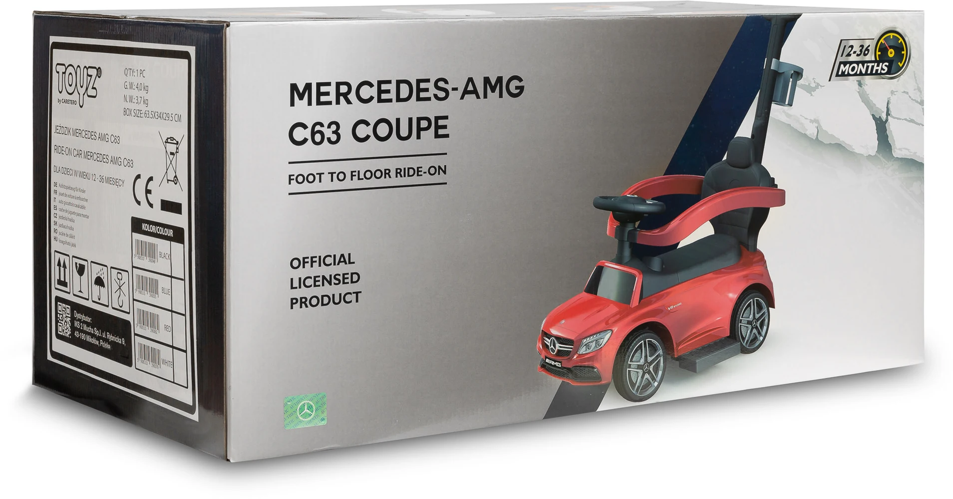 Машинка для катання Caretero (Toyz) Mercedes AMG C63 з батьківською ручкою Blue
